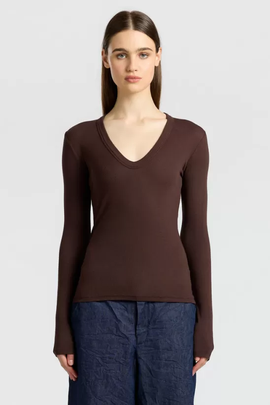 COTTONCITIZEN Shirts<Verona U-Neck Shirt Chocolate